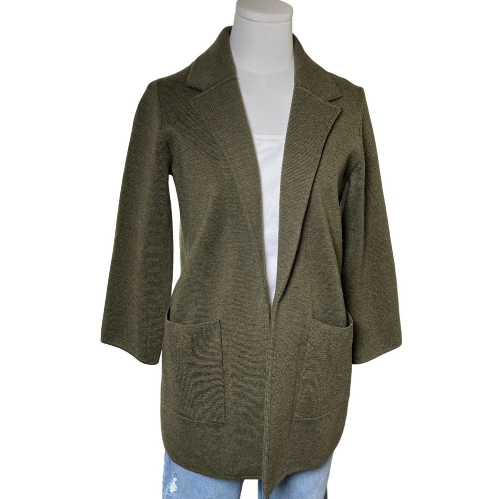 Merino Wool‎ Sweater Blazer Olive Green J Crew Women Preppy Minimal XXS